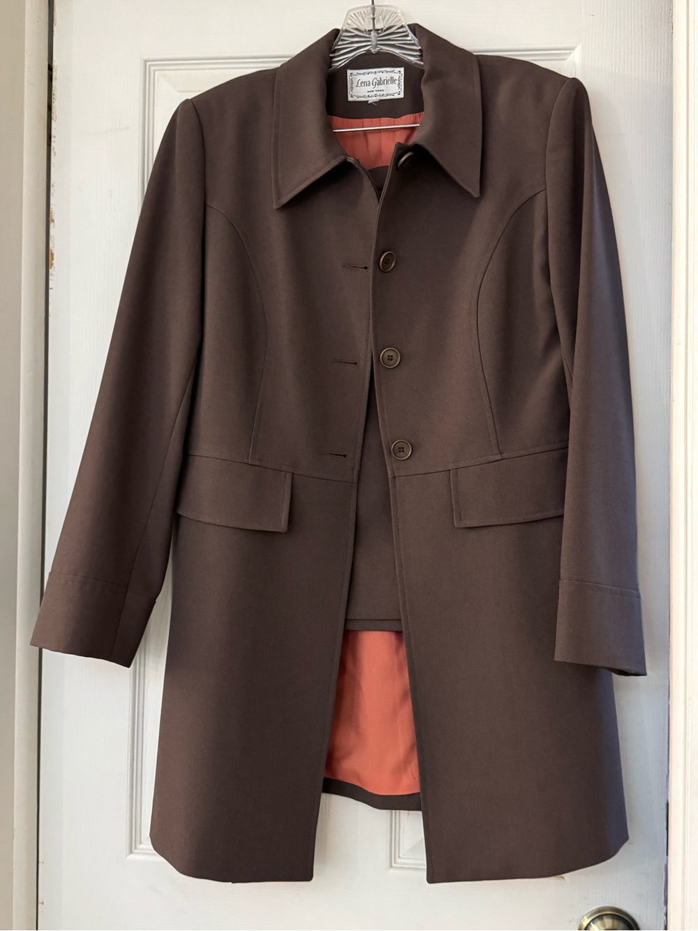 Lena Gabrielle New York 2-Piece Skirt Suit Set Brown | Size 12